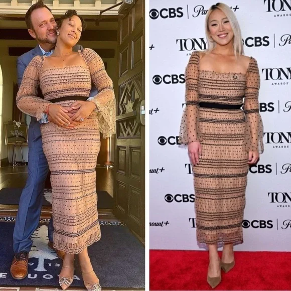 Self-Portrait Shirred Polka Dot Mesh Tulle Cocktail Bodycon Midi Dress size 2 - Picture 6 of 16